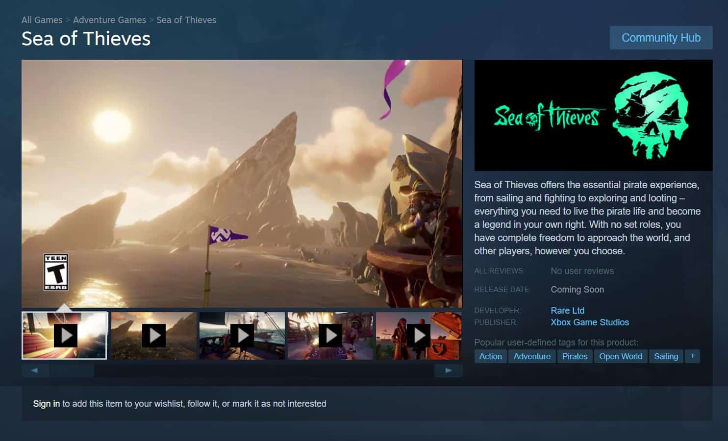 Sea of Thieves Steam Page