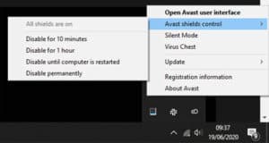 How to disable avast antivirus from system tray step 2