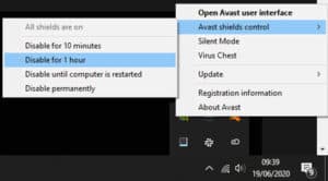 How to disable avast antivirus from system tray step 3