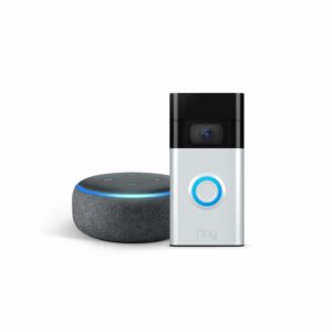 Ring Video Doorbell, Satin Nickel (2020 release) with Echo Dot
